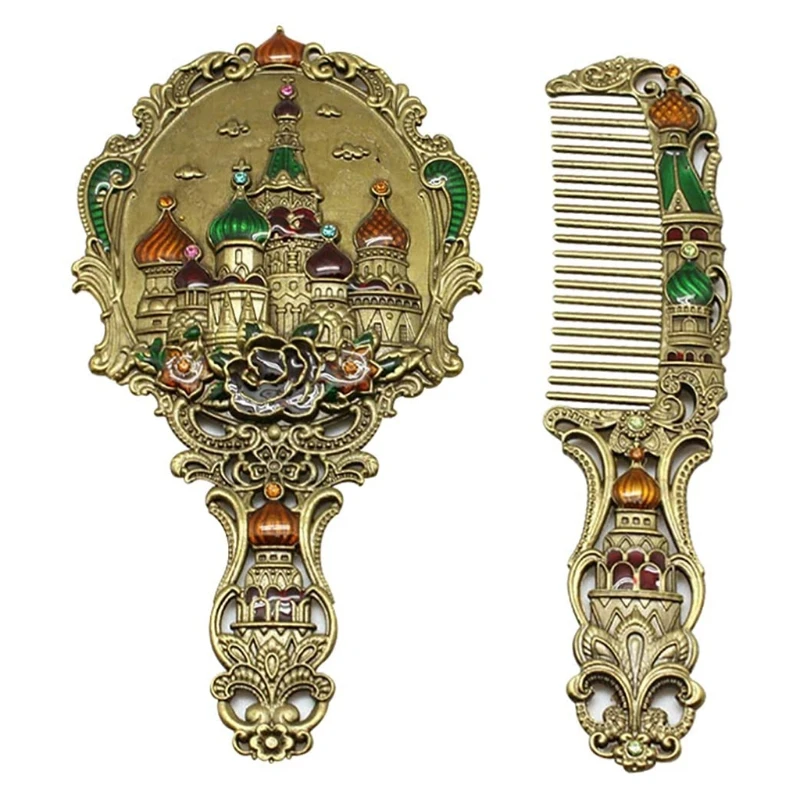 Gương mỹ phẩm cầm tay lâu đài cổ điển dành cho nữ Gương cầm tay phong cách Nga