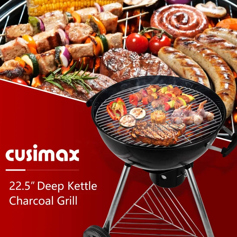 Portable Charcoal Kettle BBQ Grill 22.5 Inch Outdoor Grill & Smoker for Patio Backyard Camping Barbecue Cooking
