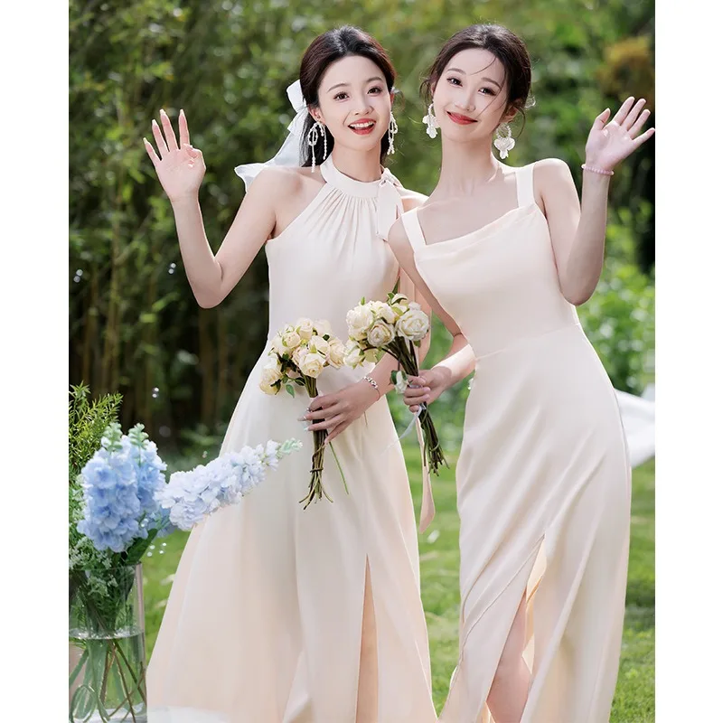 Elegant Bridesmaid Dresses Champagne Spaghetti Strapless Prom Cocktail Sown Bride Maid Dresses Maid of Honor Dress