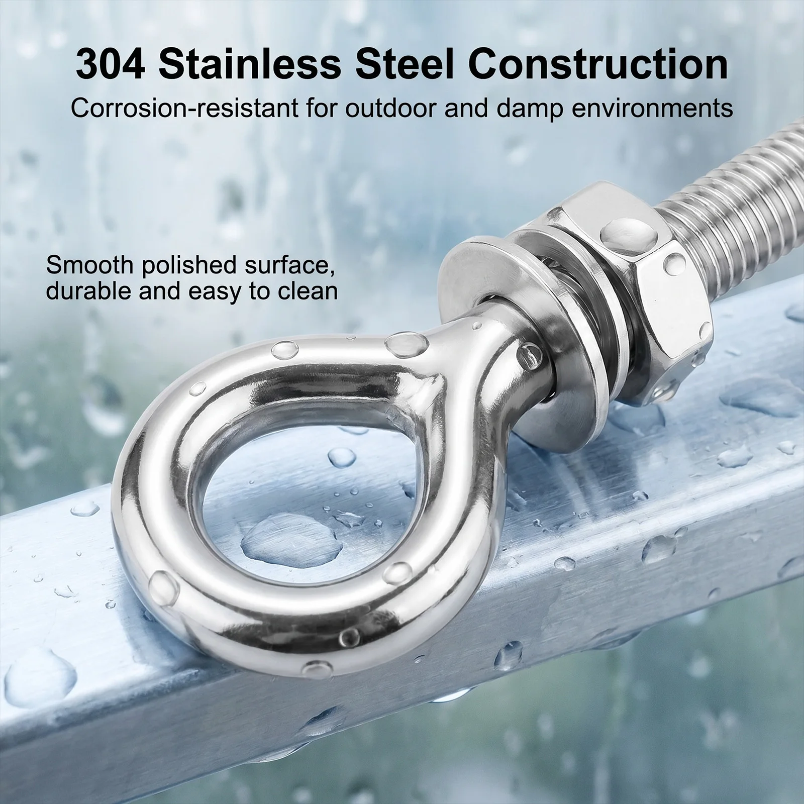 2 pcs 304 Stainless Steel M14 Eye Bolts with Washers and Nuts