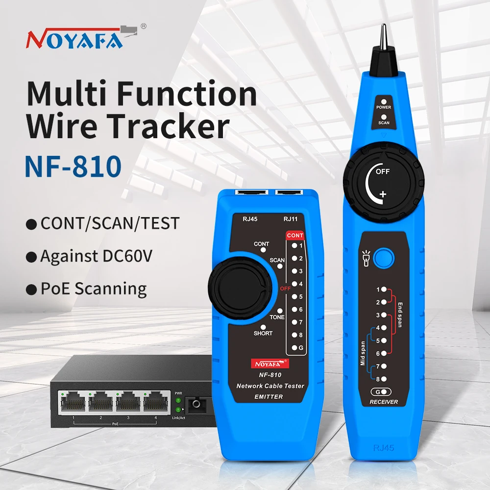 Tester per Cavi di Rete NOYAFA, Tracciatore di Cavi RJ11 RJ45, Strumento Diagnostico per Cavi Telefonici e LAN Cat5 Cat6