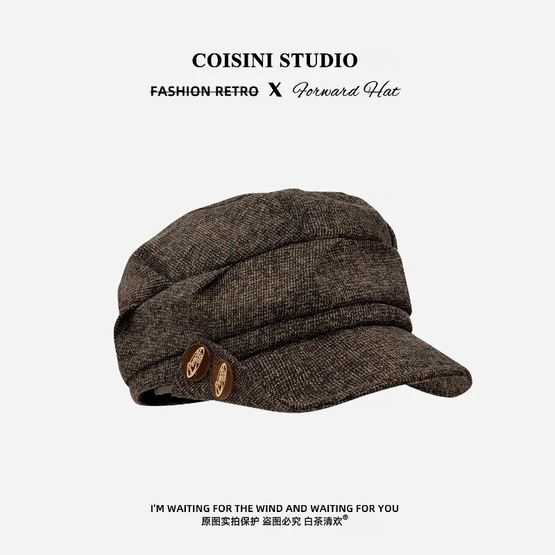 Japanischer Retro-Reiterhut mit Plissee-Krempe und Knopfdesign für Damen, Herbst- und Winter-Soft-Brim-British-Newsboy-Caps für Herren – Detail 4