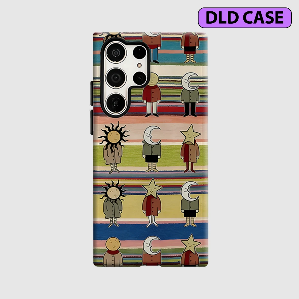 Celestial Character Stripe Phone Case for Samsung Galaxy S26 S25 Ultra S24 S23 Ultra Plus Shockproof Double Layer Back Cover