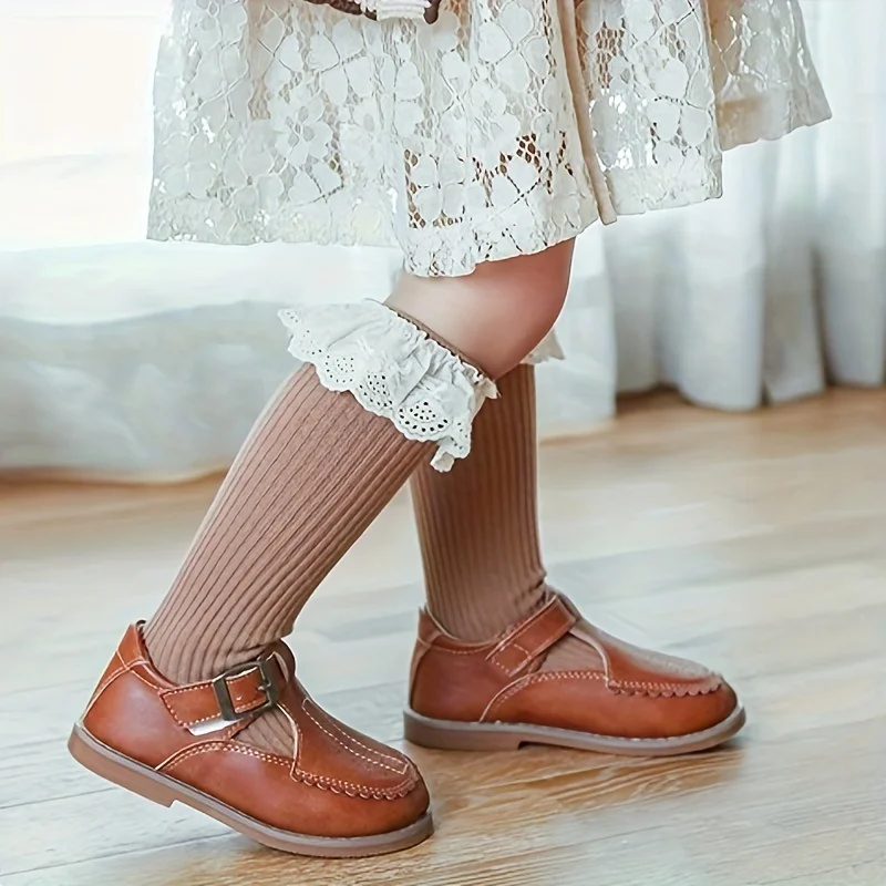 Chaussettes en dentelle à volants pour petites filles, longues et douces, reniflard, jambières en coton pour enfants, chaussettes hautes pour enfants, chaussettes mignonnes pour bébés