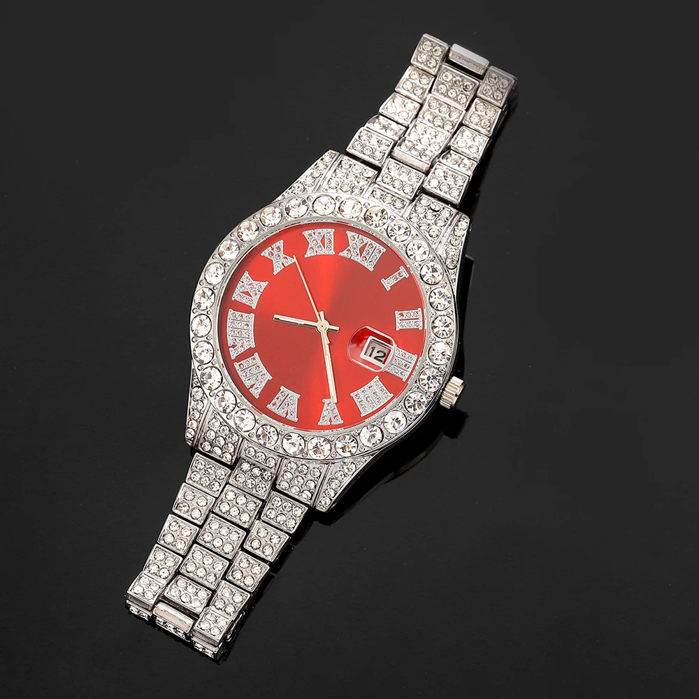 สร้อยข้อมือ+สร้อยคอ+นาฬิกาแบบ Iced Out คุณภาพสูง สไตล์ไมอามีคิวบัน สร้อยคอแบบฮิปฮอปสุดหรู สำหรับผู้ชาย ผู้หญิง ของขวัญสำหรับงานปาร์ตี้