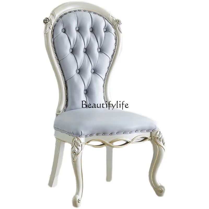 

European Luxury Dining Chair Solid Wood Leather Modern Romantic Wedding Chairs Comfortable Design Comfy Muebles Home Furniture