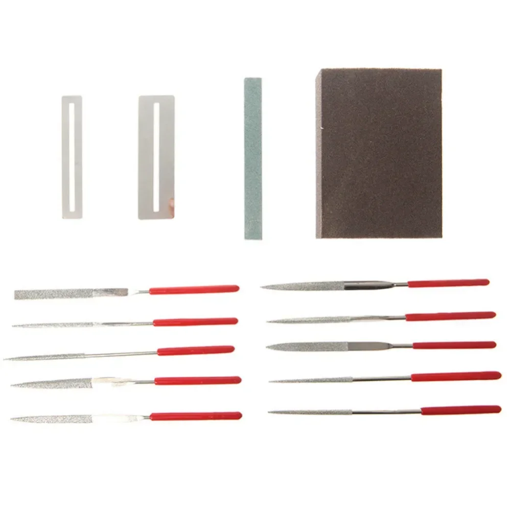 14-Piece Guitar Bass Fret Polishing Set DIY Maintenance Repair Tools with Diamond File Sandpaper Block And Plastic Handle