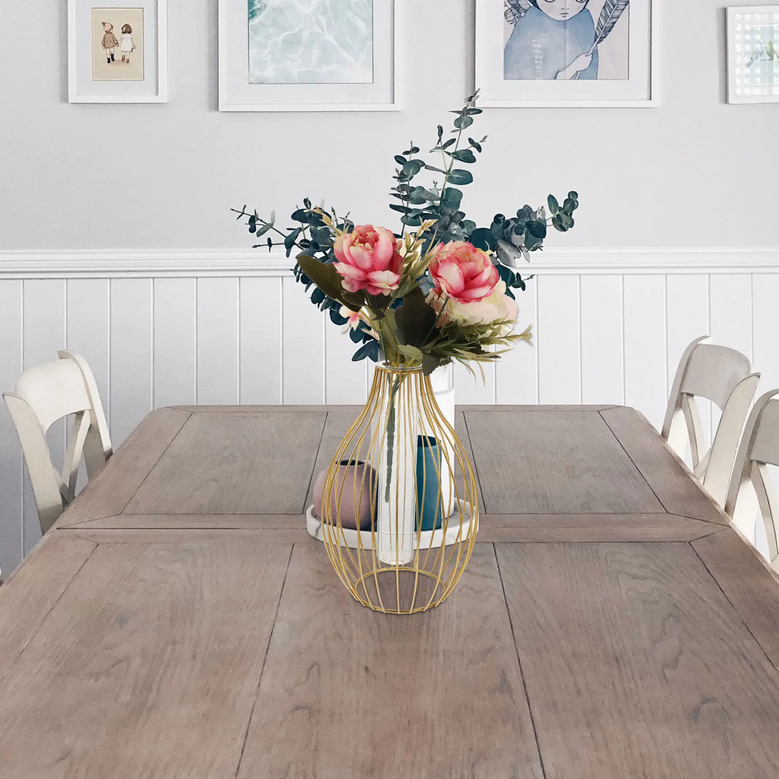 

Hydroponic Vase Glass Tube with Iron Art Bracket High Temperature Resistant Decorative Plant Container for Home Office Bedroom