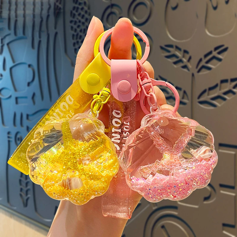 Exquisite Oil Color Starfish Shell Floating Bottle Key Chain Moving Sequins Quicksand Stone Liquid Transparent Shell Keychains