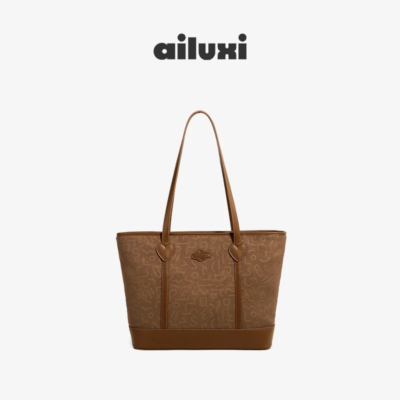 

AILUXI Large Capacity Women Tote Underarm Bag for 16 Inch Laptop Original Designer Brown Thick Bottom Shoulder Bag for Commute