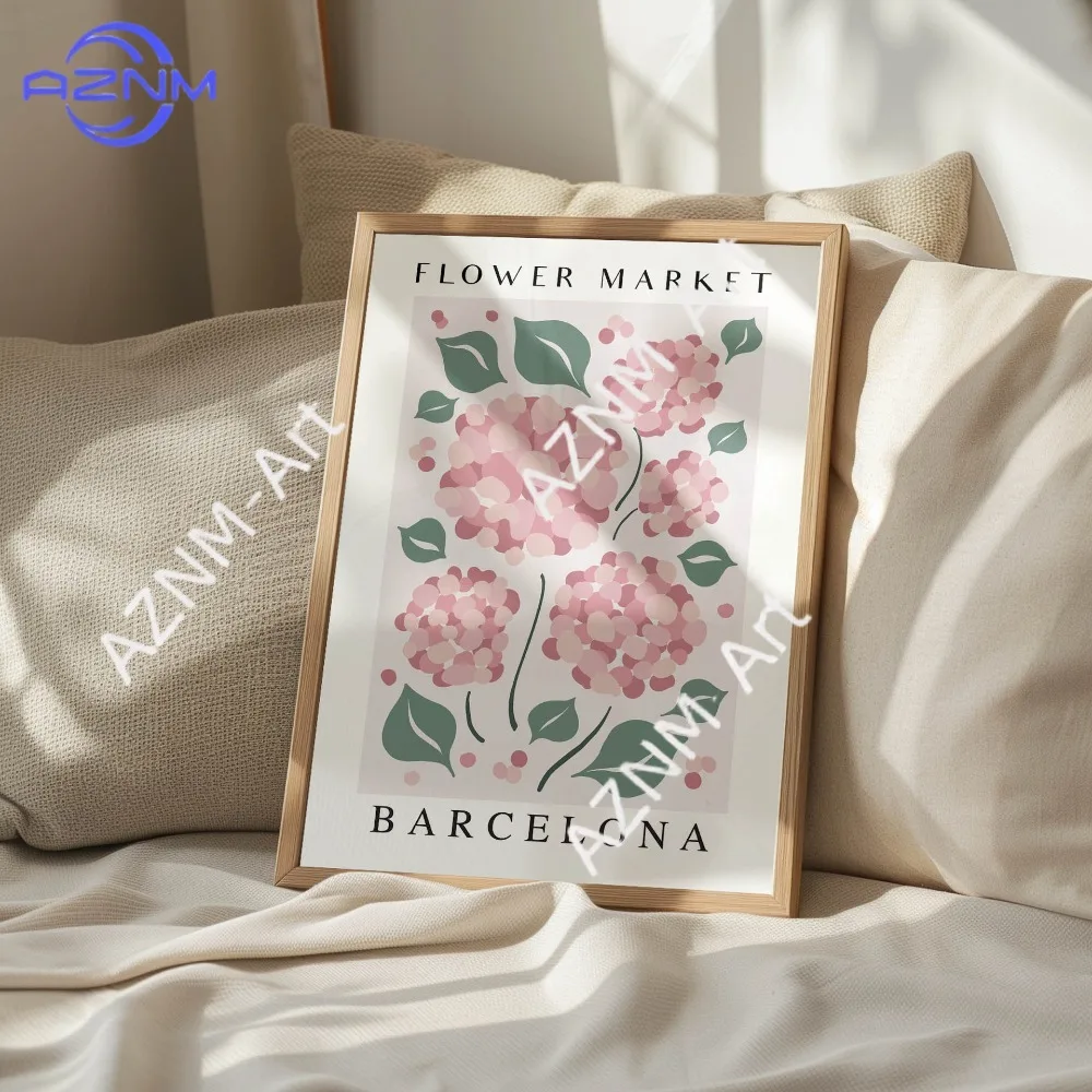 1Pc/3Pcs Pink, fresh and light, watercolor style, flower market, living room, bedroom, poster, canvas, decorative painting view 6