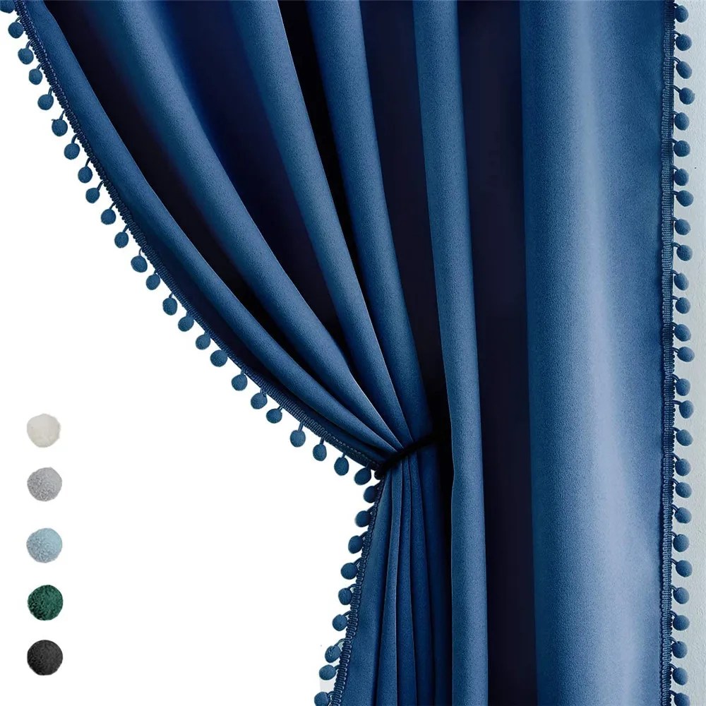 Solid Blackout Curtains for Bedroom Windows Treatment  For Living Room Cute Decorative Triple Weave Thermal Insulated Curtain