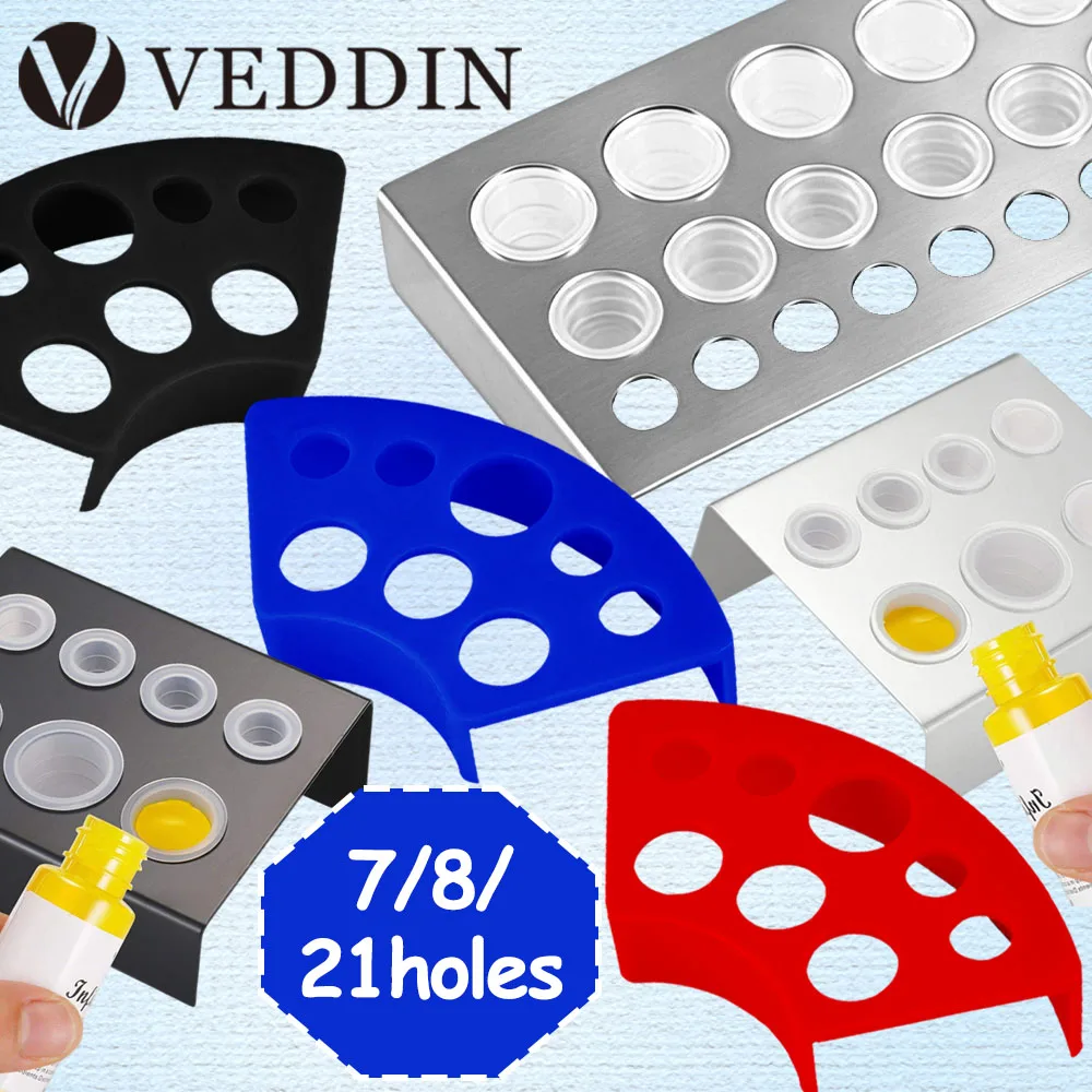 Professional Tattoo Ink Cup Holder Stand 7/8/21 Holes Silicone & Aluminum Tattoo Pigment Organizer for Tattoo Studio Supplies