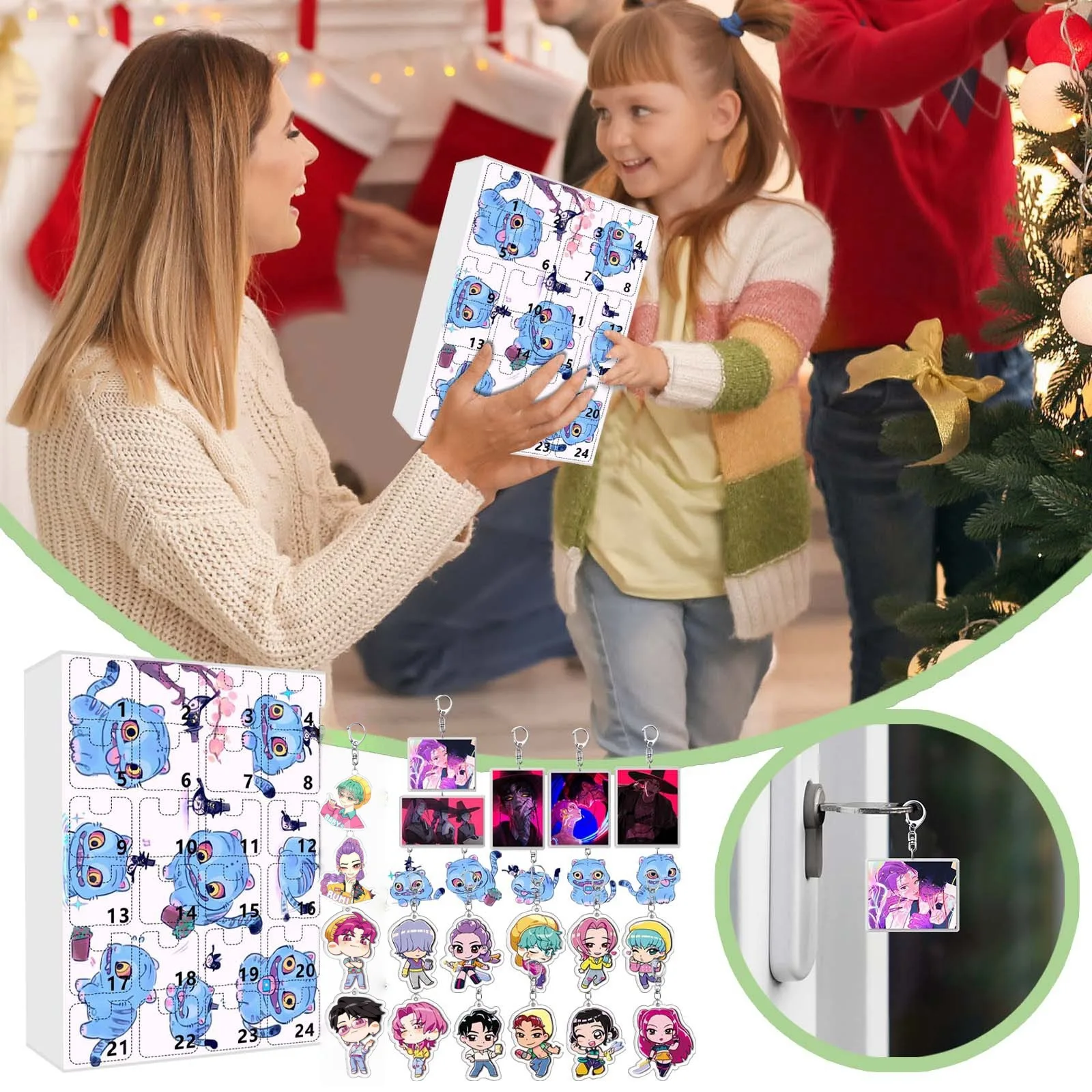 2025 Kpop Demon Hunters Derpy Tiger Calendario de Adviento dibujos animados Huntrix Saja llavero Rumi Mira Zoey mochila decoración regalos de navidad