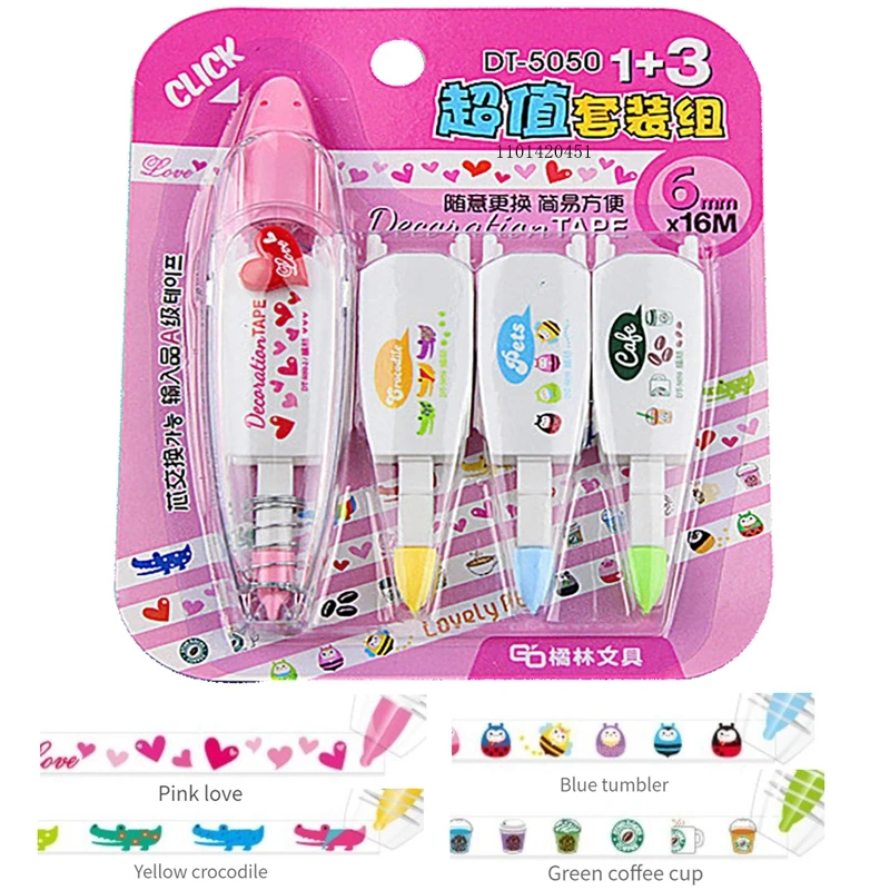 4Pcs Correction Tapes Refill Set Kawaii Animals Cartoon Decorative Press Type Cute Diary Stationery Decoration School Supplie