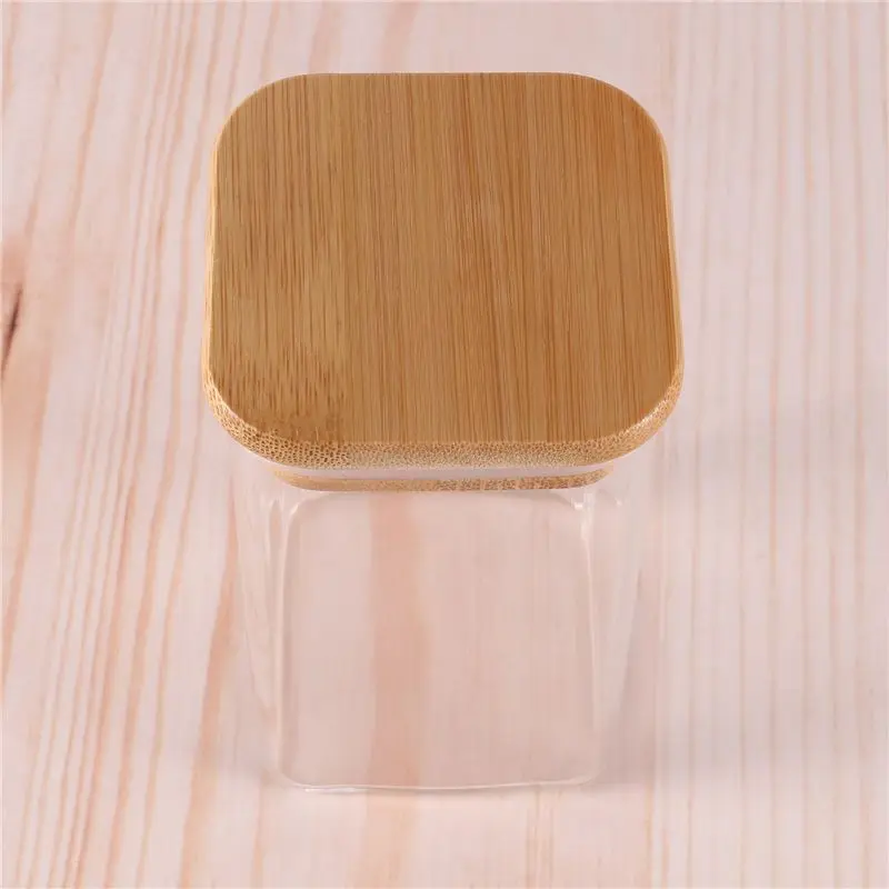 

AEE6-12Piece Glass Spice Jars With Bamboo Lid 8Oz Airtight Square Spice Containers Empty Seasoning Jars For Spice Salt Sugar
