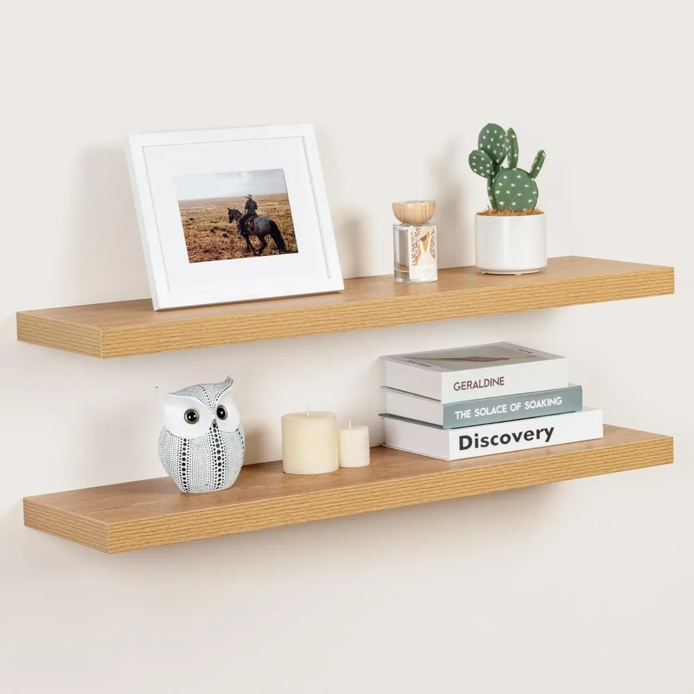 

9 Inch Deep Floating Shelves, Oak Floating Shelf 36" x 9", Rustic Wood Wall Shelves 36 Inch Long, Large Wall Shelves for Book