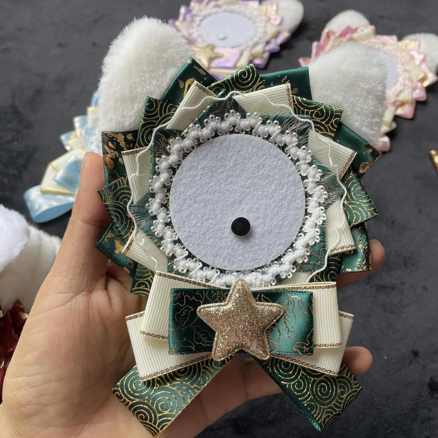 Cute Lolita Alloy Bead Lace Badges Holder Bow Decoration School Backpack Ribbons Pins Base Tray for Fill Bag Accessories
