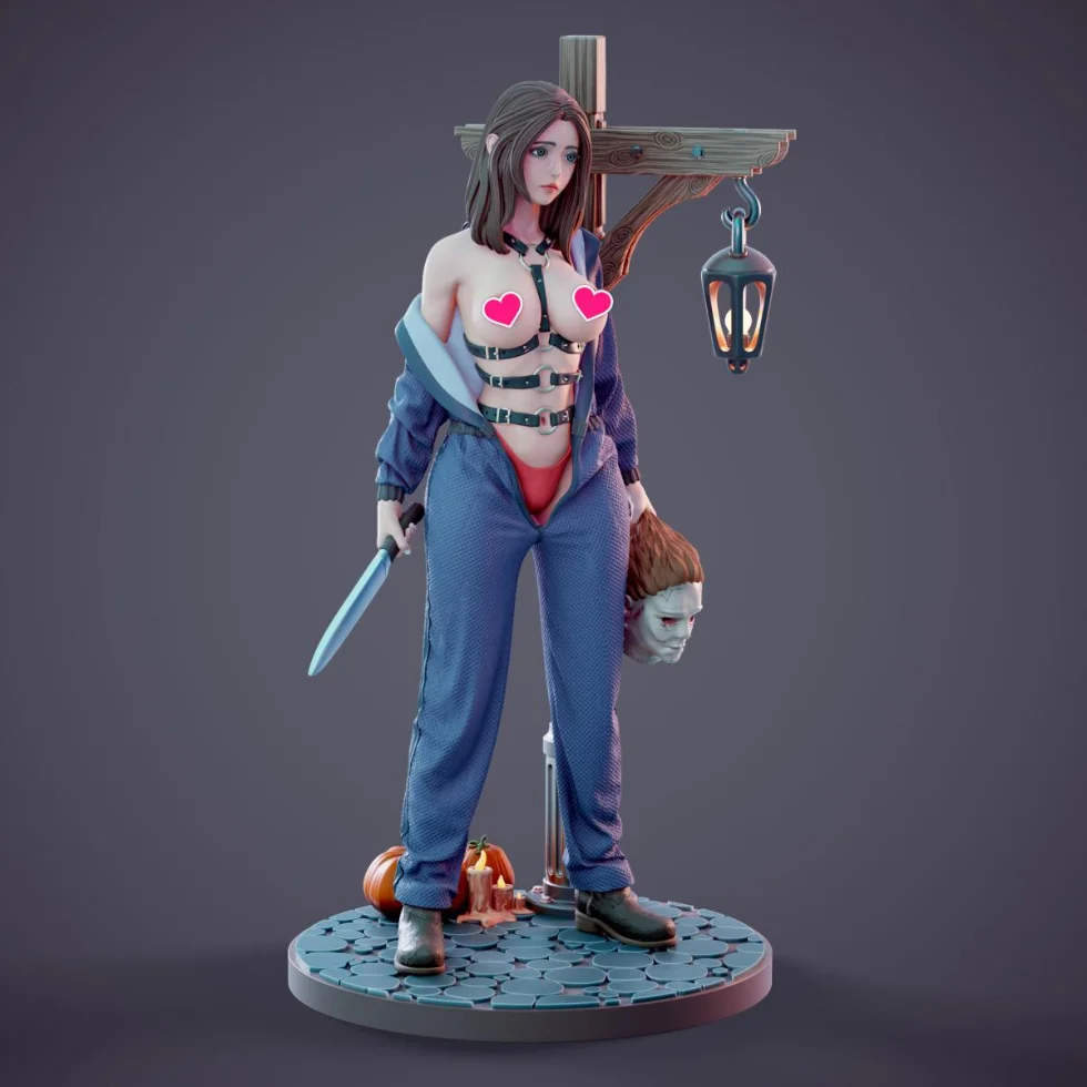 Figura coleccionable impresa en 3D del modelo Michael Myers, color blanco claro de la luna, pintada, de alto valor estético, ...