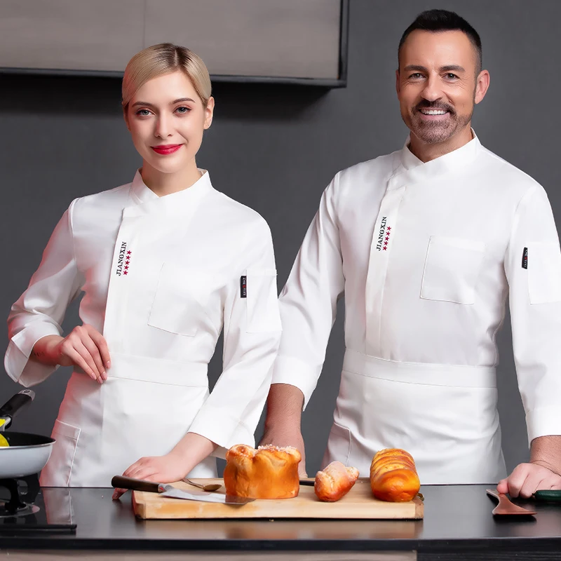 Uniforme de Chef para hombre y mujer, chaqueta para cocinar, Cocina, Restaurante occidental, Hotel, pastelería, Chef, barbacoa, Restaurante, logotipo personalizado