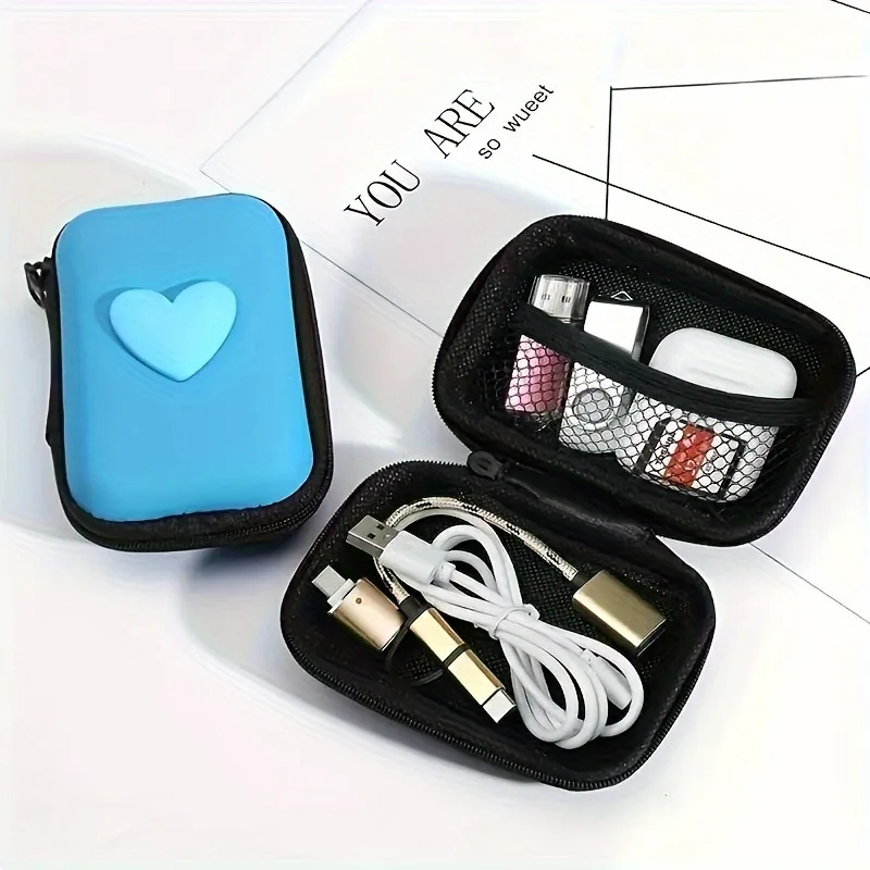 3D Love Heart Headphone Data Cable Storage Bags Charger Power Bank Rectangular Box Zipper Bag Pocket Pouch