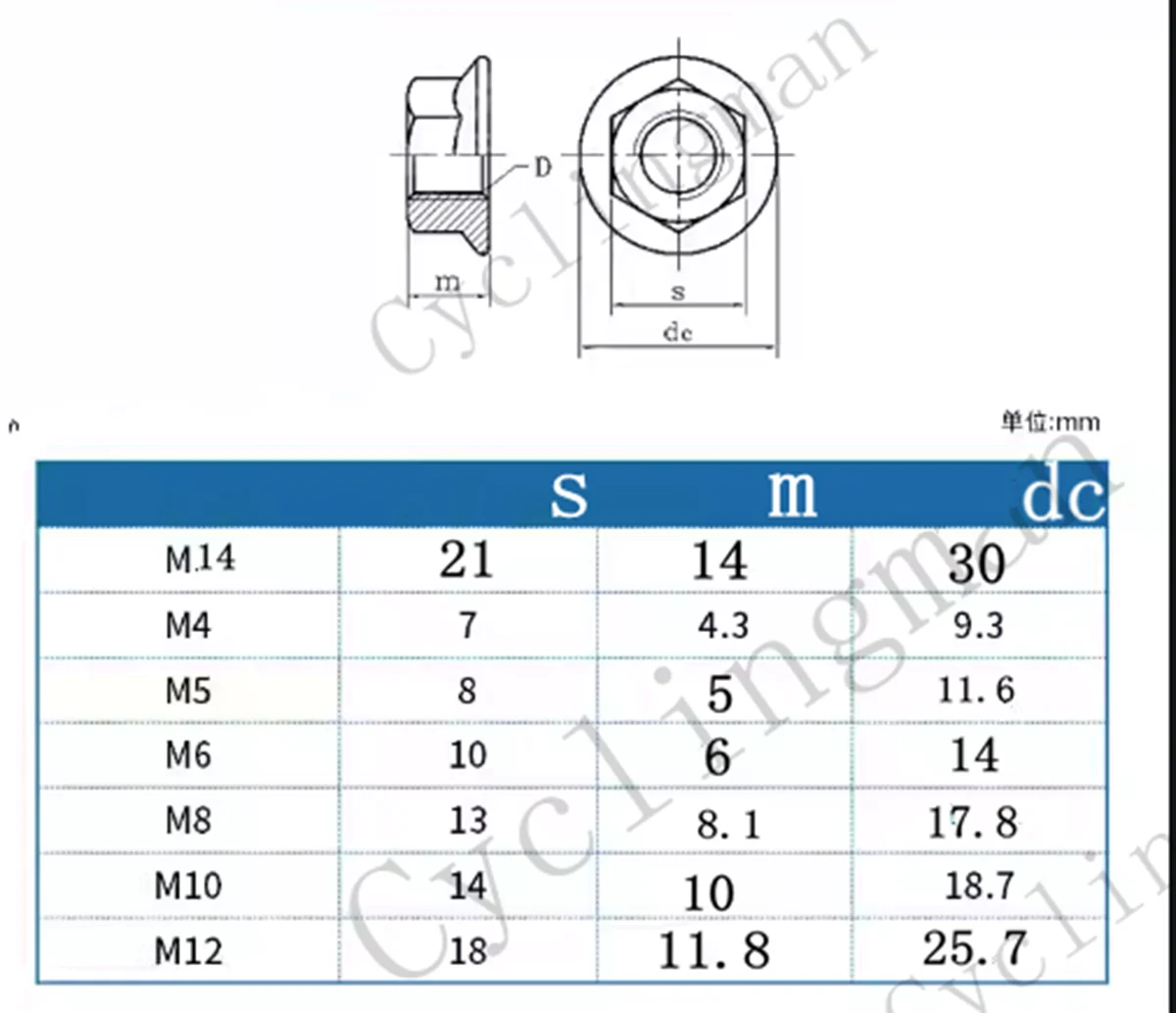 Liumeili Titanium Ti Lock Nuts M5 M6 M8 M10 M12 M14 Flange Head Lock Nuts Screw for Motorcycle Pack of 1PC