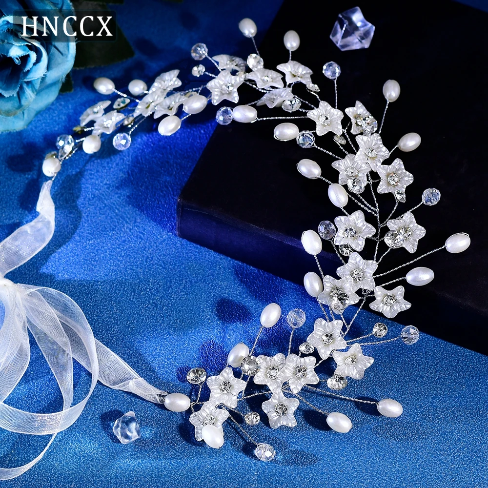 

HNCCX Pearl Rhinestone Bride Hair Band White Flower Headband Women Wedding Hair Accessories Bride Headband Hair Jewelry CP791