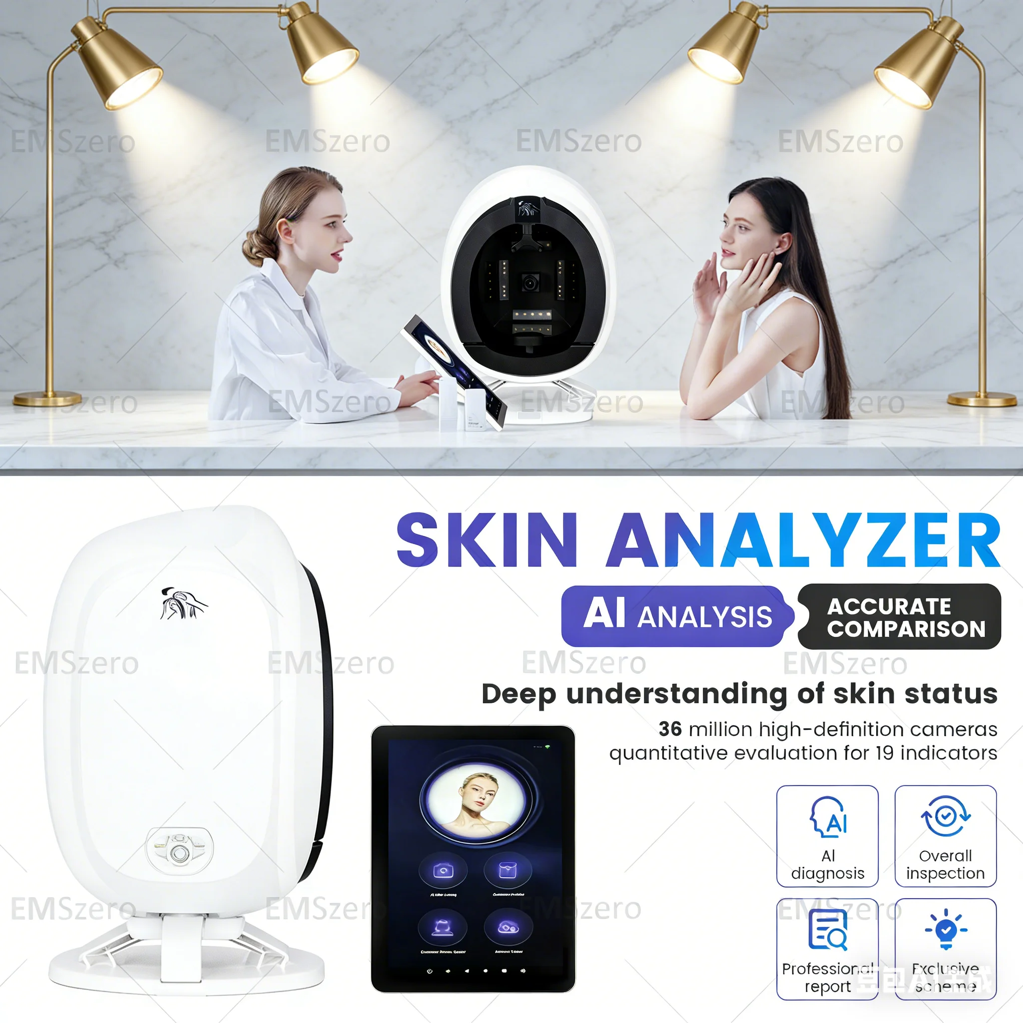 

Professional 3D Skin Analyzer Machine High Precision Three-Dimensional Magic Mirror Skin Analysis Scanner Detector for Salon.