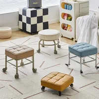 Iron Frame Padded Cushion Universal Roller Skating Low Stool Household Shoe-changing Small Bench Move Back Strap Baby Chair