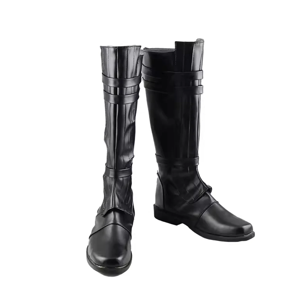 New Fashionable Adult Men's Power Knight Black PU Leather Boots Halloween Celebration Party Costume Ball Stage Role-Playing Shoe