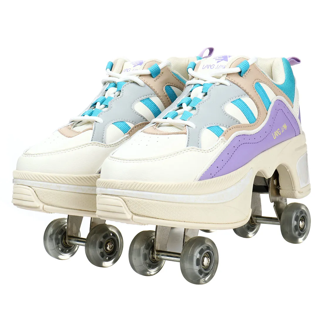 Size 35-43 Deformation Shoes 4 Wheels Skates Double-row Roller Sneakers For Women Men Outdoor Skating Runaway Deform Skate Shoes
