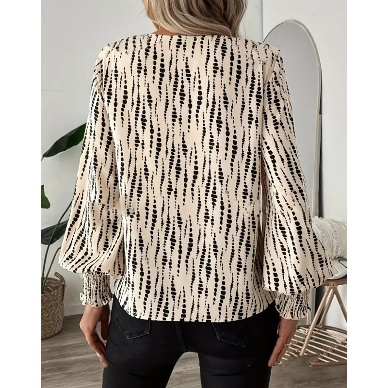 Women's Stripes Printed T-Shirt Summer Fashion V-Neck Long Sleeves Loose Casual Tops Female Streetwear Pullover T Shirts Women