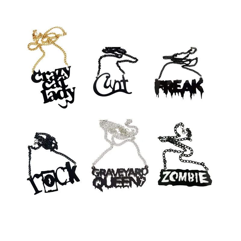 Vintage Dark Black Letter Halloween ZOMBIE Necklace Pendant for Women Valentine's Day Gift Jewelry