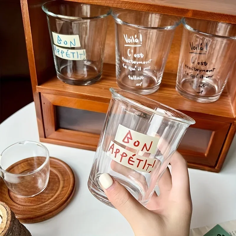 1pc High-looking Coffee Cup Flip Mouth Letter Glass Home Milk Breakfast Tea
