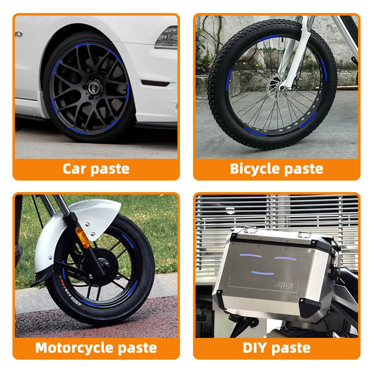 40-teiliges Set Blaue/Rosa Reflektierende Felgenaufkleber, Selbstklebende DIY-Dekoration für Auto, Motorrad und Fahrrad – Detail 5