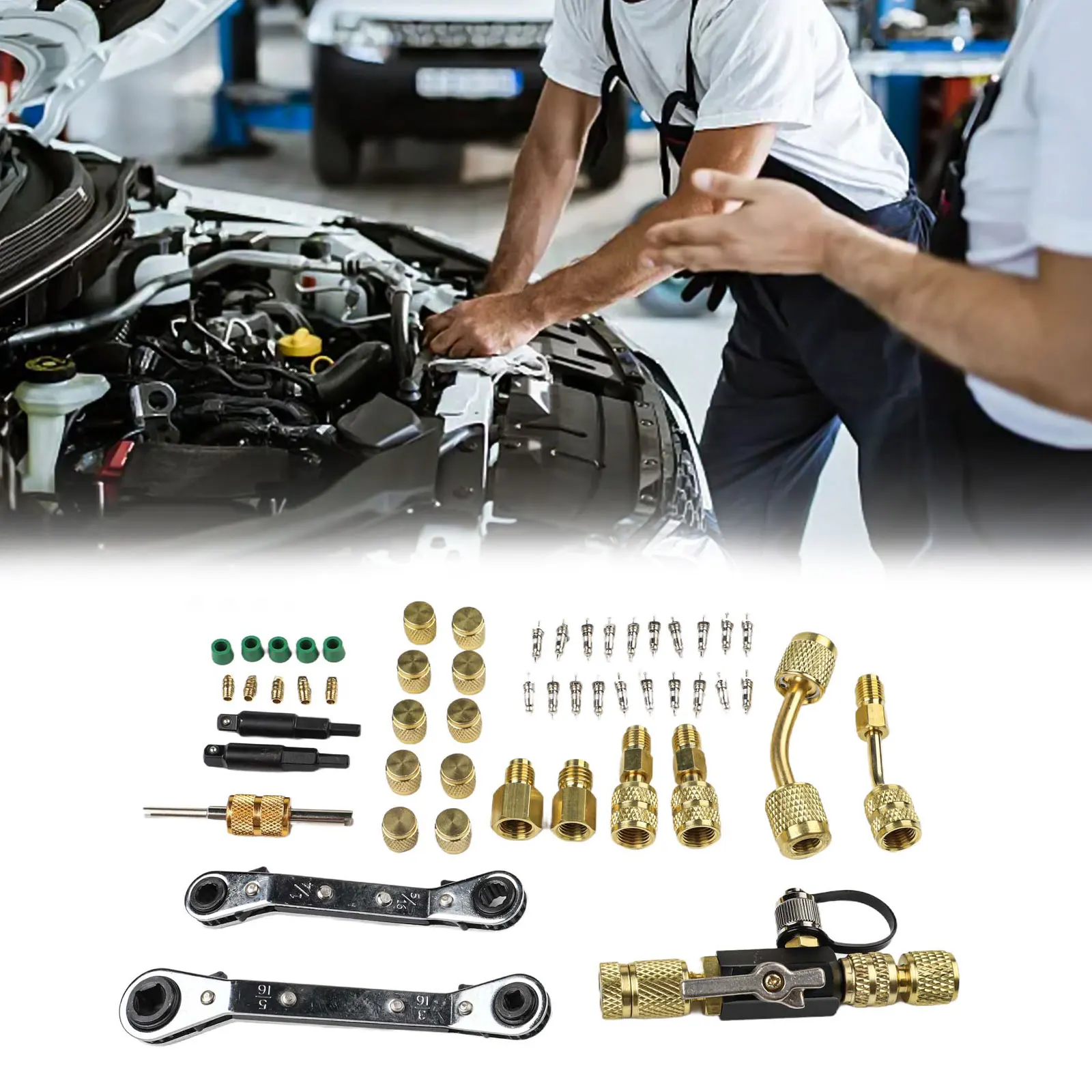 Vacuum-Rated Valve Core Tool Set Brass HVAC Valve Core Remover Installer Wrench /Universal Air Conditioning Maintenance/