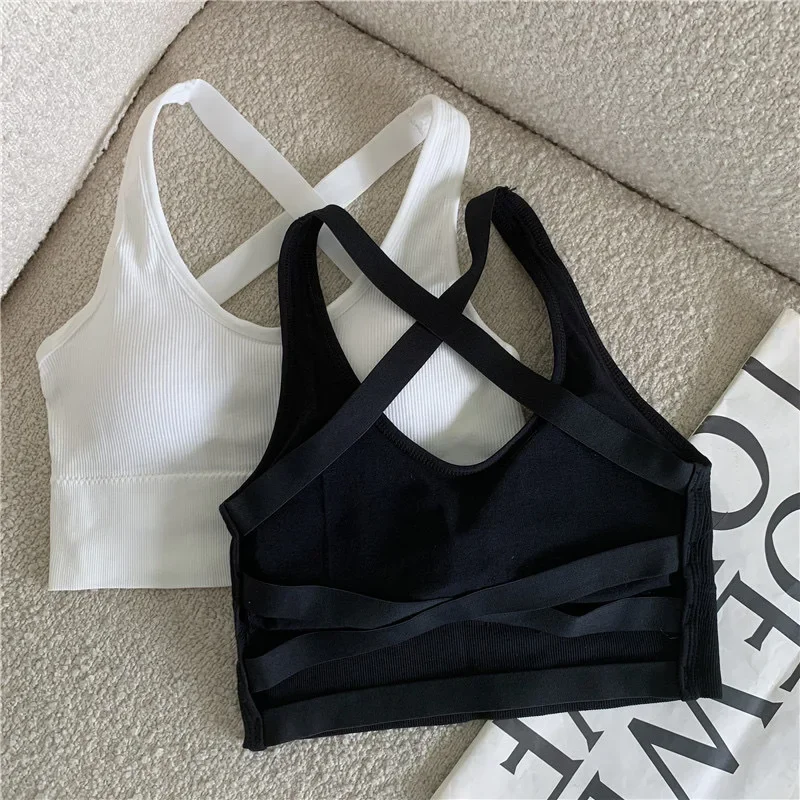 2Pcs/Set Sexy Bras Top Women Cross Back Hollow Sports Bra Seamless Underwear Female Fitness Wireless Lingerie Sexy Bralette