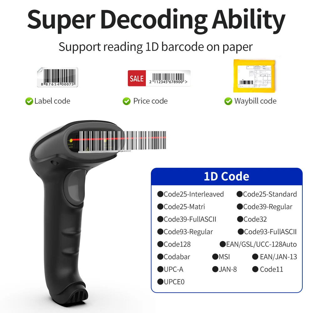 GTCODESTAR 32 Bit Wired Barcode Scanner Laser Barcode Reader 1D Handheld Bar Code Scanner