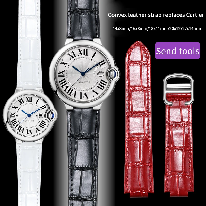 

Convex mouth leather strap Replacement for BALLON BLEU DE CARTIER for Swarovski 14x8 16x8 18x11 20x12 22x14mm Watch Accessories