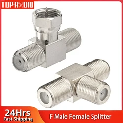 1Piece F Male Female Plug to 2 F female RF Coaxial Adapter TV Cable Connector 3 way T Type Splitter for TV Antenna Cable