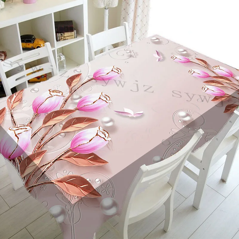 Luxury 3D Carved Floral Pattern Kitchen Tablecloth Peacock Open Screen Rectangular Coffee Table Cover Home Decor Picnic Mat