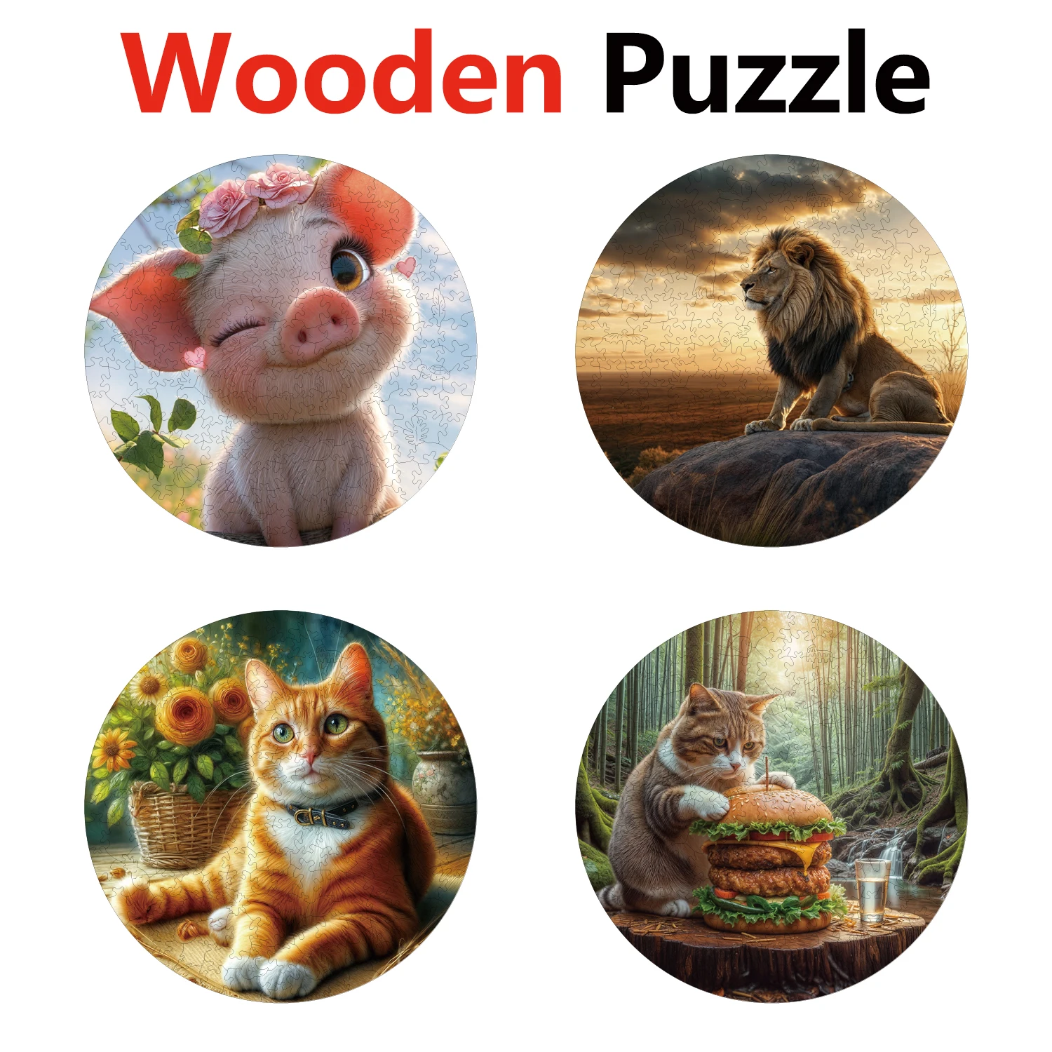 

Pig Lion Cat Burger Animal Puzzles High Quality Jigsaw Puzzle Wooden Puzzle Best Christmas Gift