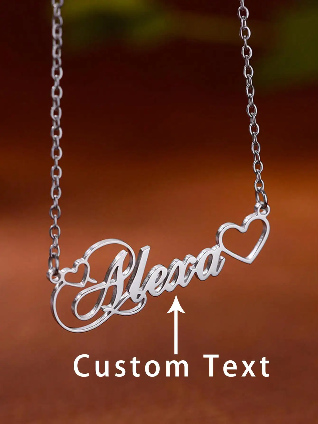 Custom Name Hollow Heart Necklaces For Women Stainless Steel Chain Cursive Script Collier Christmas Jewelry Christmas Gift