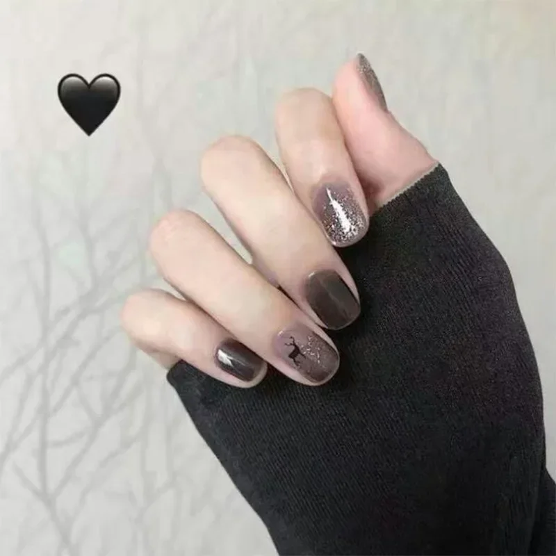 Uñas postizas con lazo de leche para mujer, puntas de uñas acrílicas, decoración de uñas artísticas, ataúd lindo Kawaii, pieza de uñas de Ballet, prensa de amor, 24 piezas