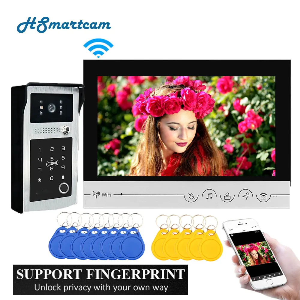 9 inch WIFI Video Intercom for Home Monitor entry system with Password/RFIC Fingerprint Unlock Doorbell Camera