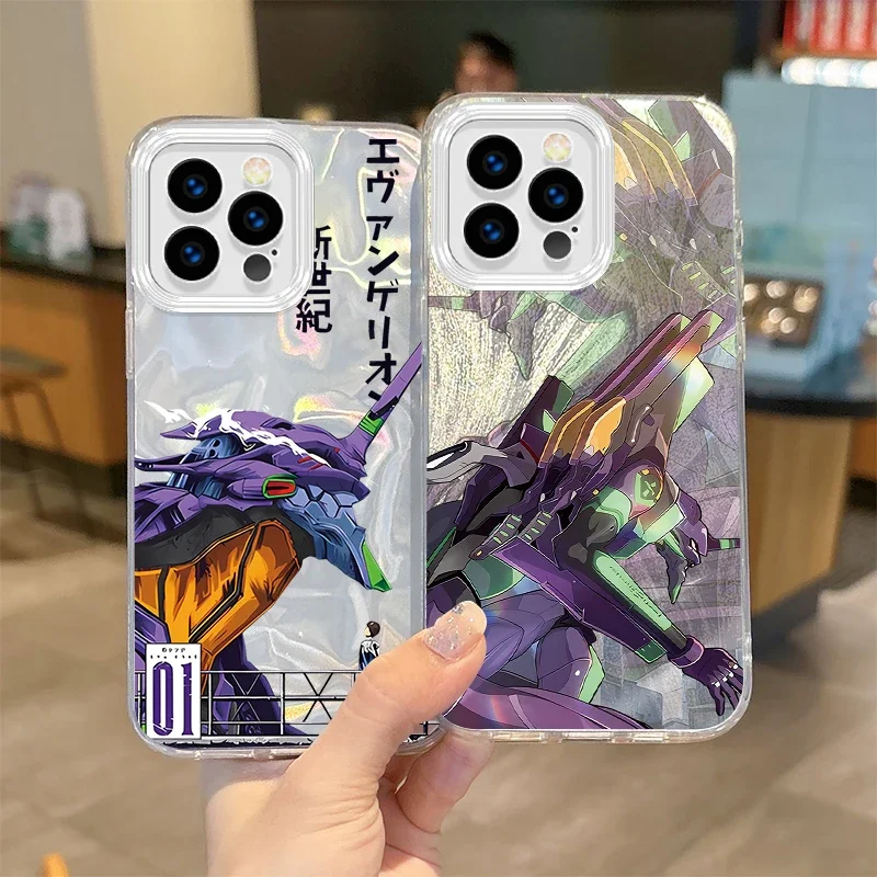 Popular E-Evangelions EVA Anime Gradient Phone Case for iPhone 16 15 14 13 12 11 8 7 6 Pro Max Plus XS XR Matte Shockproof Cover