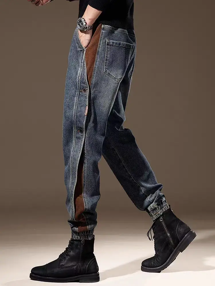 

Мужские повседневные брюки свободного кроя в американском стиле, с высокой талией, на молнии, с декоративными вставками, модель Harlan