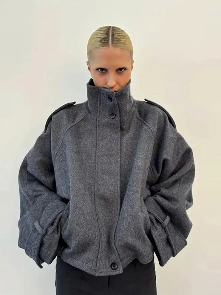 

2025 Autumn New Women's Short Jacket | Stand Collar Double Breasted Long Sleeve Coat | Fashion Street Elegant Outerwear