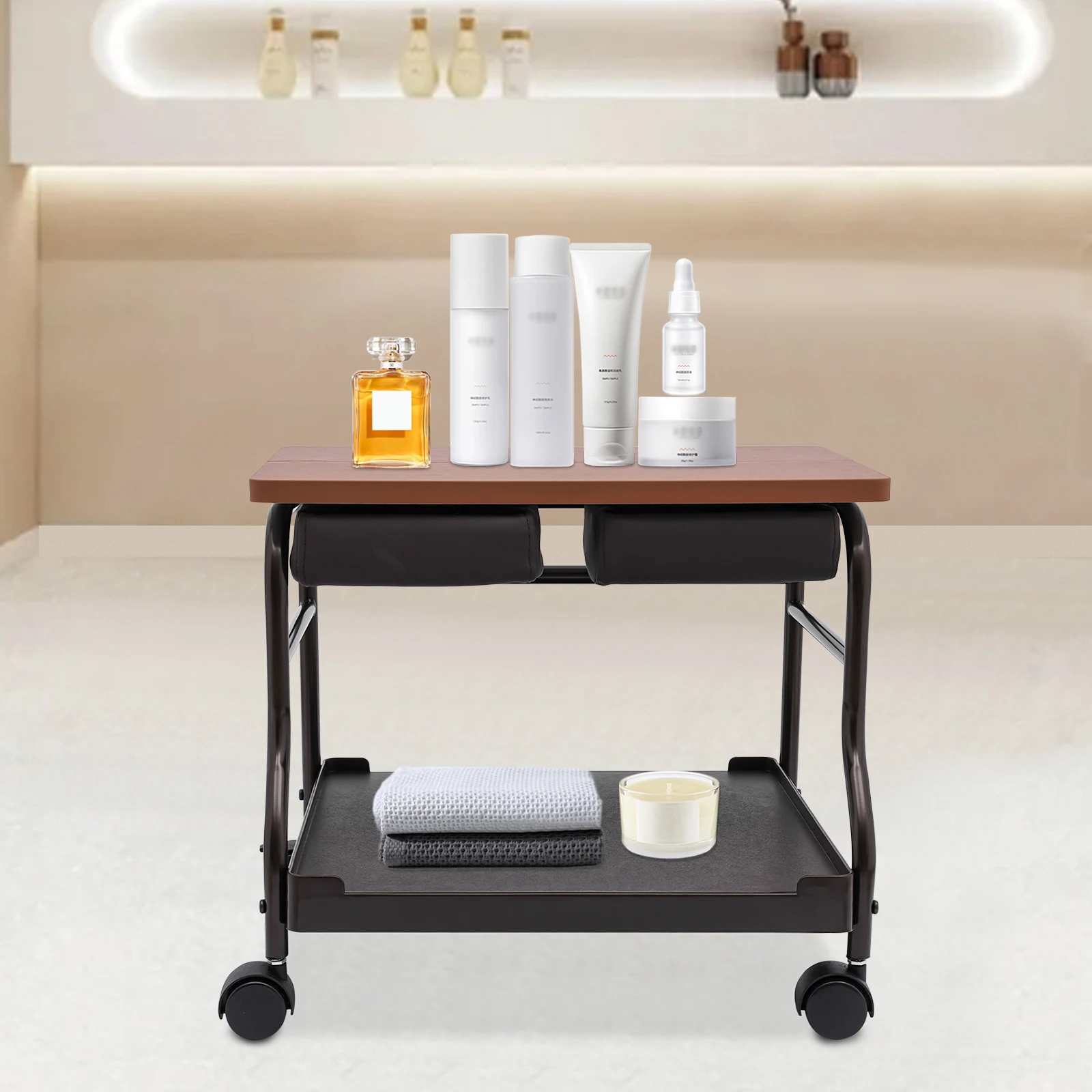 Coffee Color Portable Floorstanding Foot Trolley