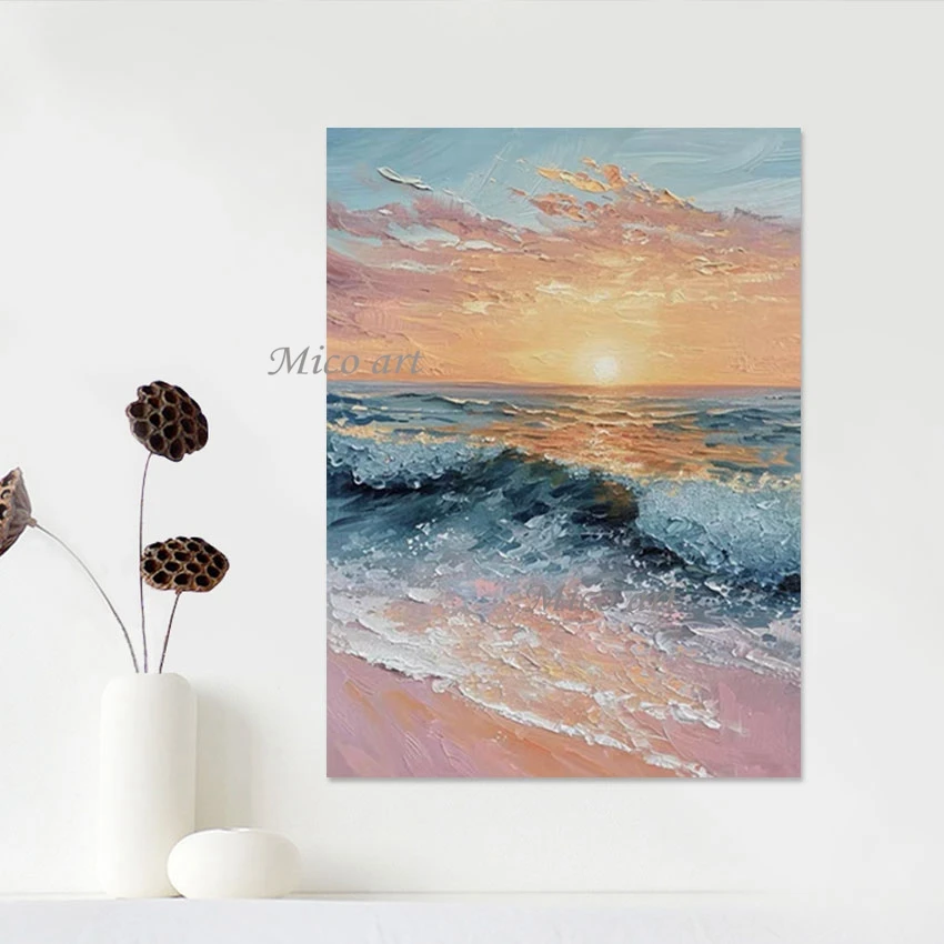 

3D Sunset Natural Scenery Picture Abstract Art Bedroom Wall Decoration Frameless Acrylic Sea Landscape Paintings On Canvas